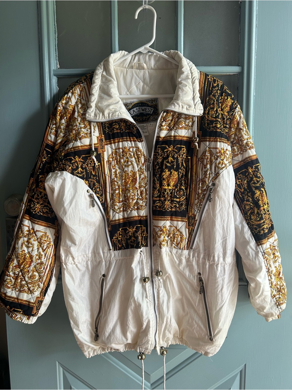 Vintage East West Jacket Coat Windbreaker Full Zip Gold Baroque Paisley Print S